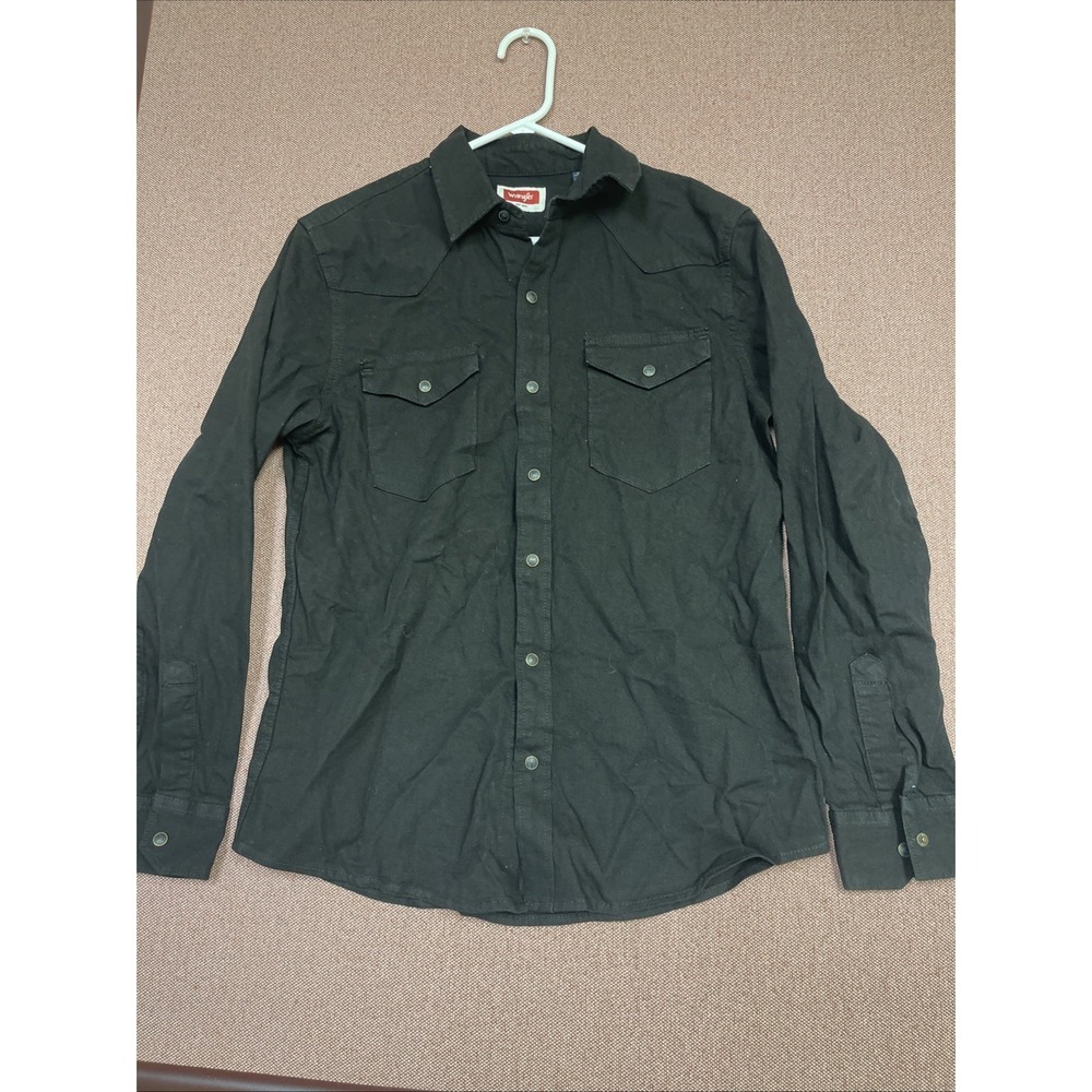 Wrangler‎ Western Snap Shirt Men's MED Black Denim Flap Pockets